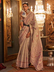 Women's  Blend Cream Woven Design Designer Saree With Blouse Piece-KANWAL320002