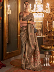 Women's Blend Brown Woven Design Designer Saree With Blouse Piece-KANWAL320003