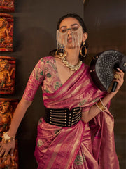 Women's  Blend Pink Woven Design Designer Saree With Blouse Piece-KANWAL320004