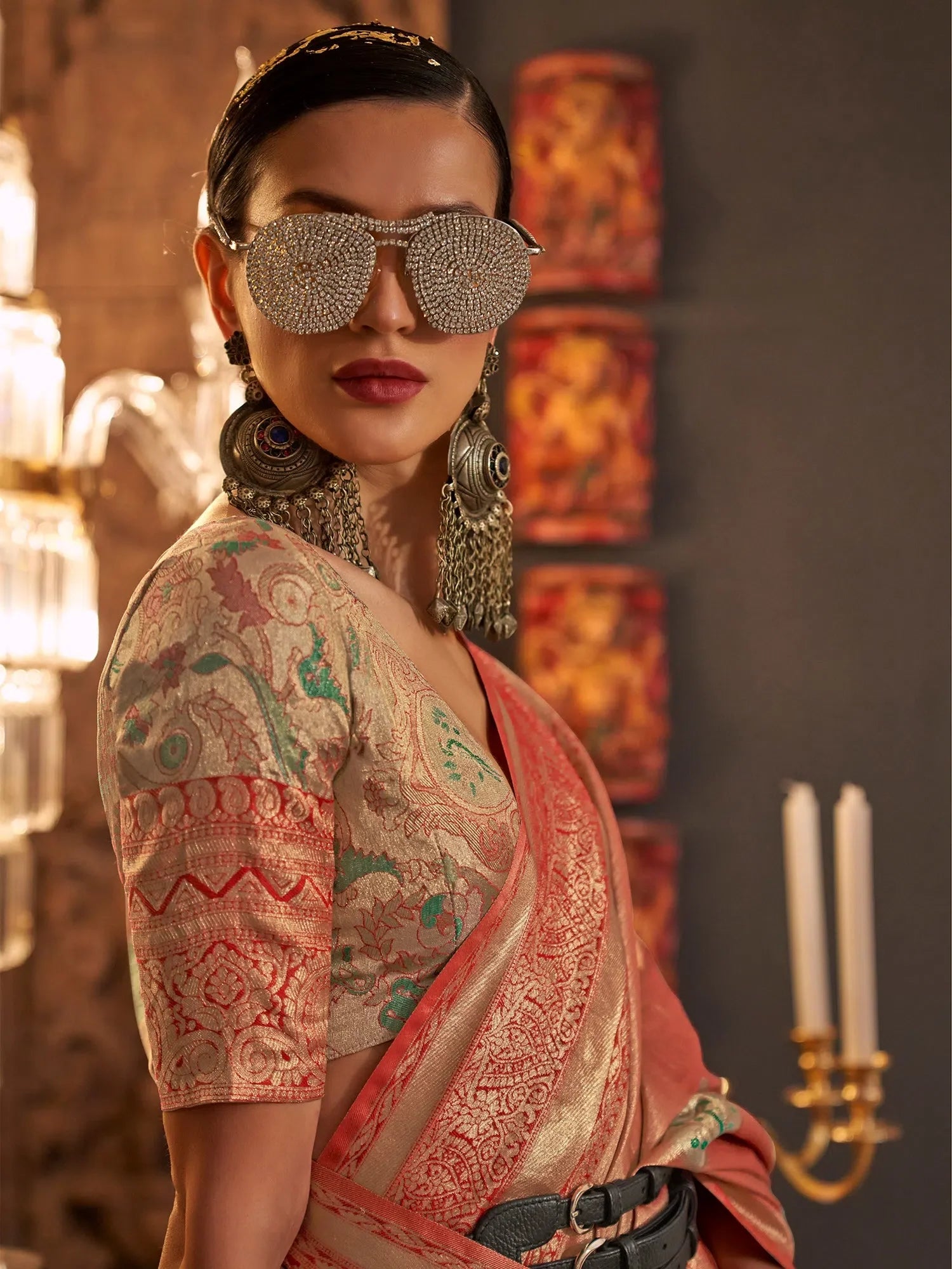 Orange Woven Polyester Saree | Indian Sarees