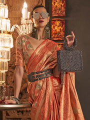 Women's Blend Pink Woven Design Designer Saree With Blouse Piece-KANYATHA301004