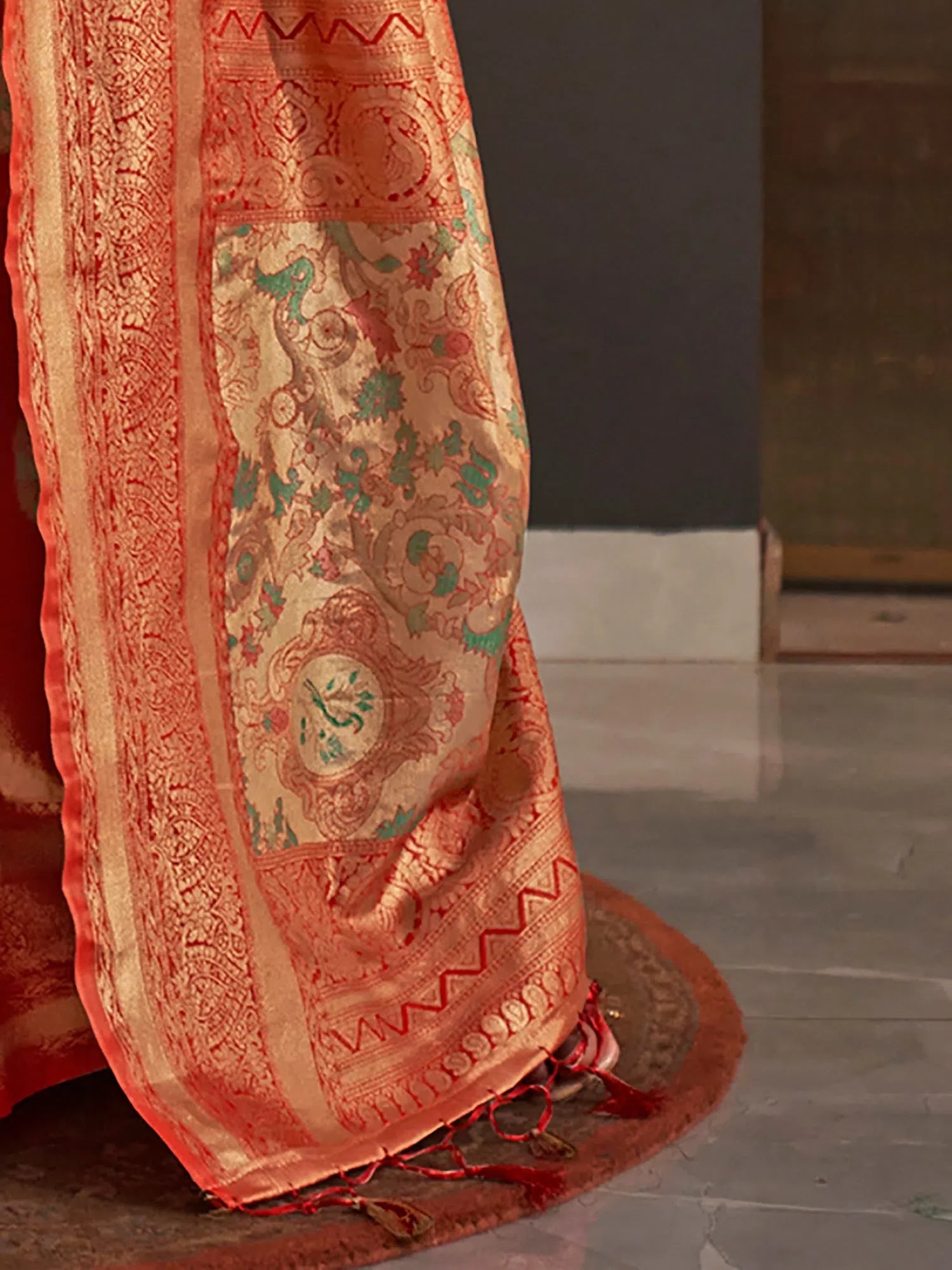 Orange Woven Polyester Saree | Indian Sarees