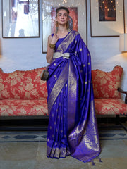 Women's Blend Blue Woven Design Designer Saree With Blouse Piece-KANYATHA301002