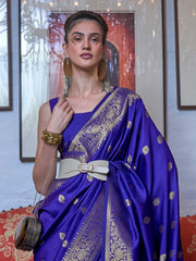 Women's Blend Blue Woven Design Designer Saree With Blouse Piece-KANYATHA301002