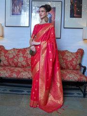 Women's  Blend Pink Woven Design Designer Saree With Blouse Piece-KANYATHA301004