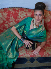 Women's Blend Sea Green Woven Design Designer Saree With Blouse Piece-KANYATHA301005
