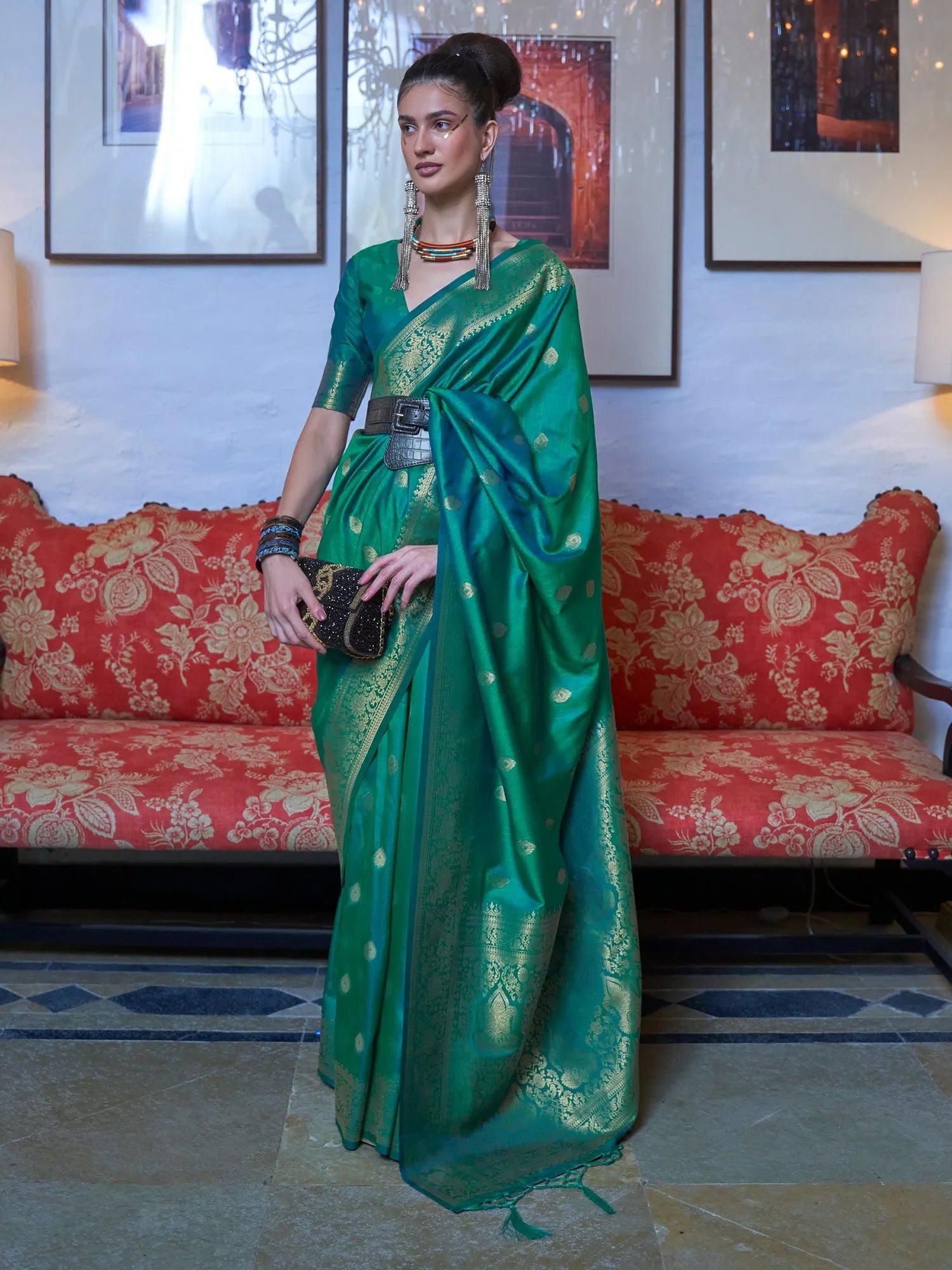 Sea Green Designer Saree - Indian Sari & Blouse