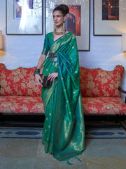 Women's Blend Sea Green Woven Design Designer Saree With Blouse Piece-KANYATHA301005