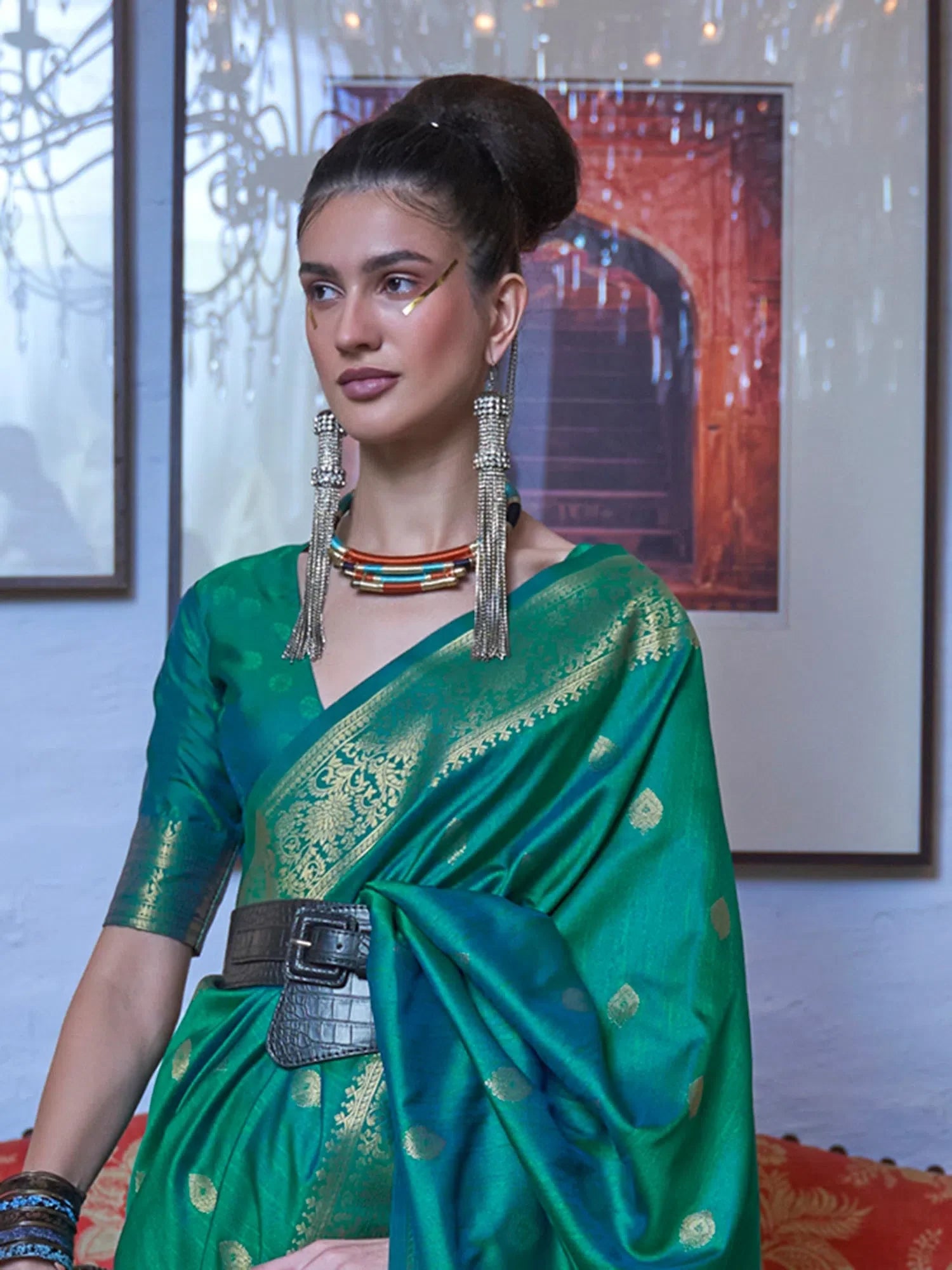 Sea Green Designer Saree - Indian Sari & Blouse