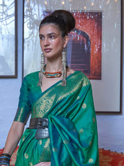 Women's Blend Sea Green Woven Design Designer Saree With Blouse Piece-KANYATHA301005