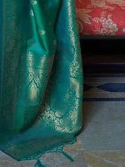Women's Blend Sea Green Woven Design Designer Saree With Blouse Piece-KANYATHA301005