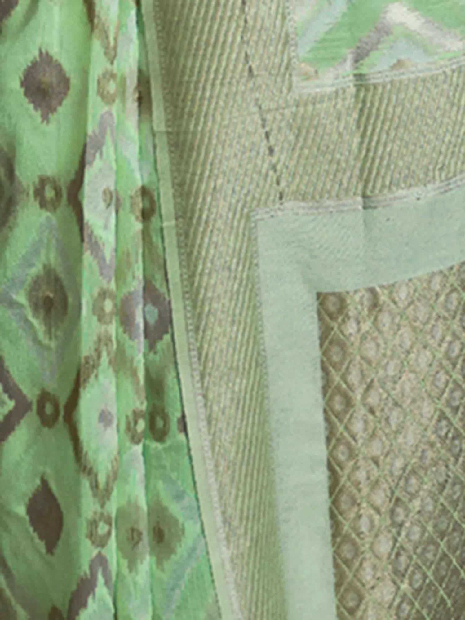 Light Green Linen Saree - Designer Indian Sari & Blouse