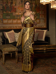 Women's  Blend Olive Woven Design Handloom Saree With Blouse Piece-KARNAZ256004