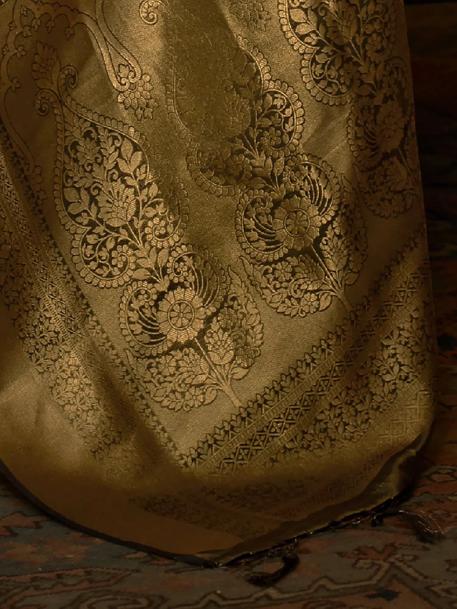 Olive Green Woven Polyester Saree | Indian Sarees