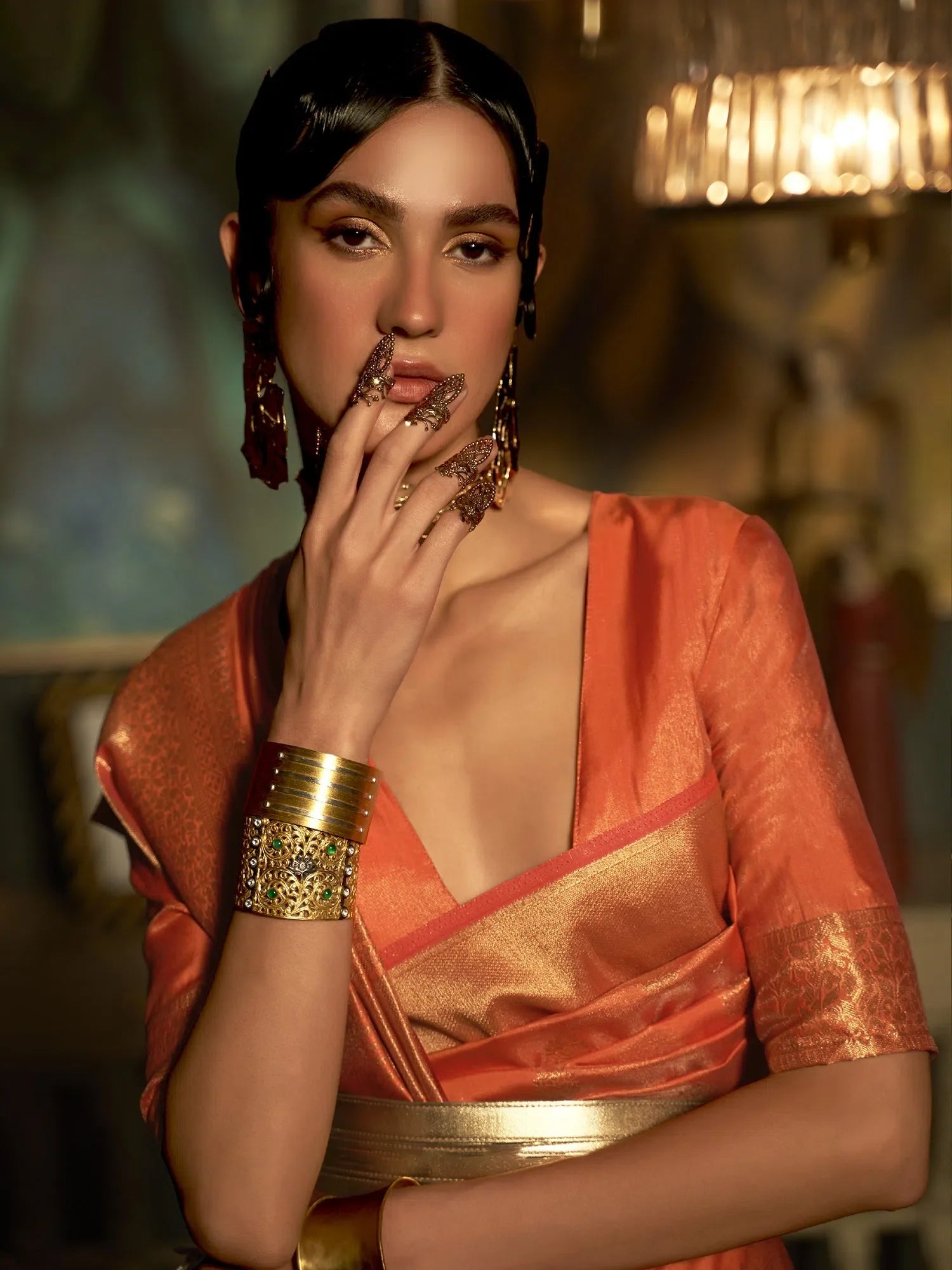 Peach Woven Polyester Saree | Indian Sarees Online