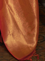 Women's  Blend Peach Woven Design Handloom Saree With Blouse Piece-KARNAZ256005