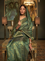 Women's Blend Sea Green Woven Design Handloom Saree With Blouse Piece-KARNAZ256007