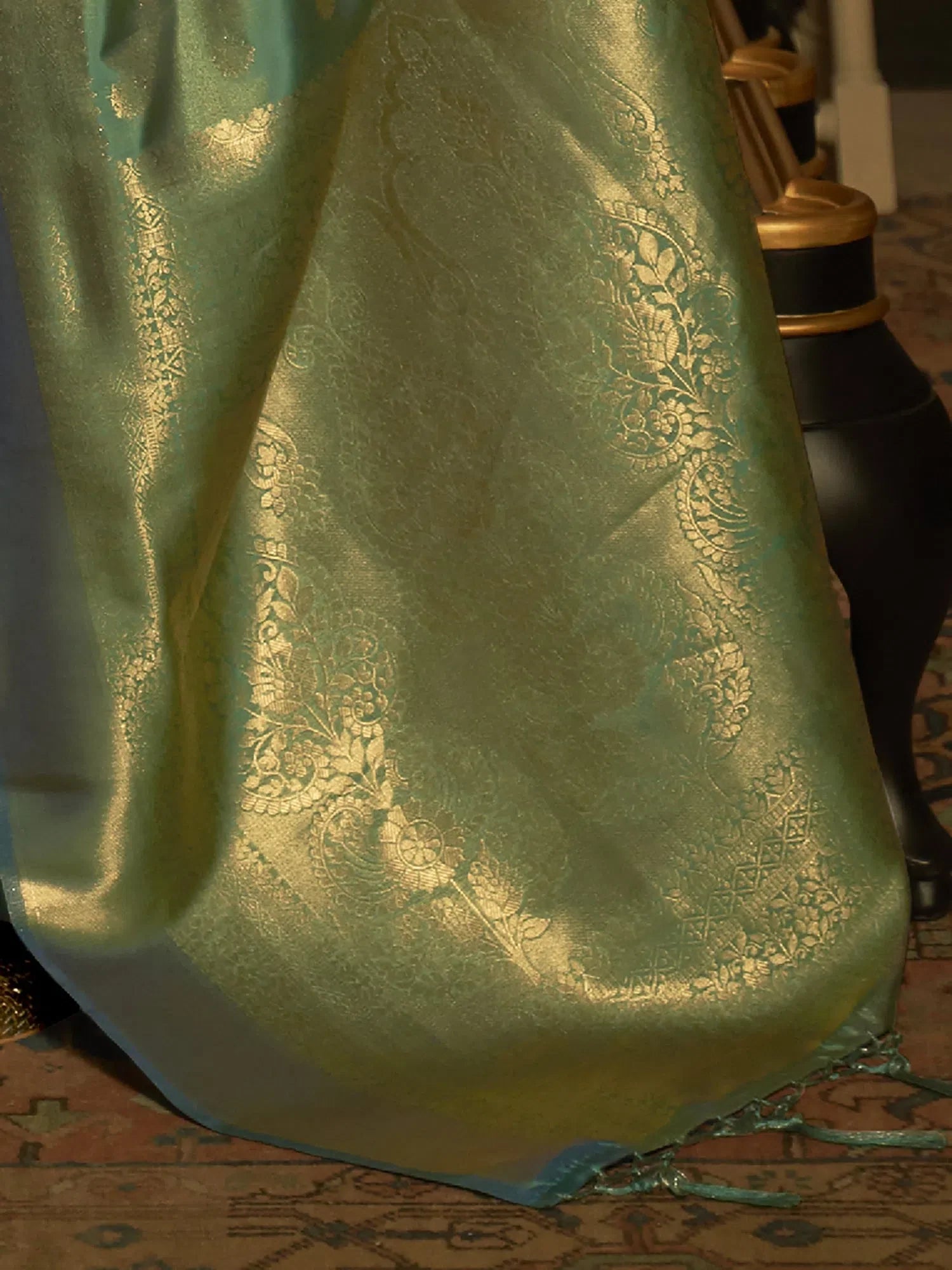 Sea Green Polyester Saree - Designer Sarees India