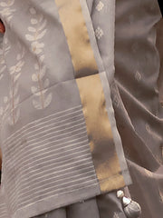 Women's  Blend Grey Woven Design Handloom Saree With Blouse Piece-KAROL5003