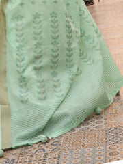 Women's Blend Sea Green Woven Design Handloom Saree With Blouse Piece-KAROL5007