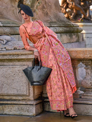 Women's Organza Peach Woven Design Designer Saree With Blouse Piece-KARSI346002
