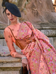 Women's Organza Peach Woven Design Designer Saree With Blouse Piece-KARSI346002