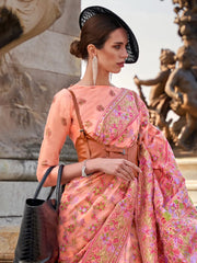 Women's Organza Peach Woven Design Designer Saree With Blouse Piece-KARSI346002