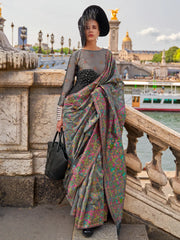Women's Organza Grey Woven Design Designer Saree With Blouse Piece-KARSI346004