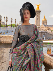 Women's Organza Grey Woven Design Designer Saree With Blouse Piece-KARSI346004