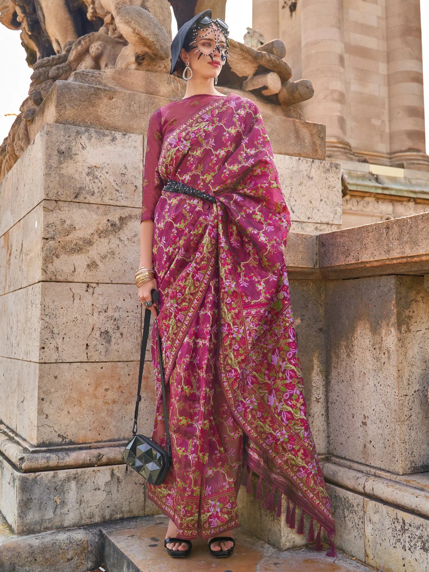 Magenta Organza Saree - Designer Indian Sari Collection