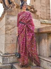 Women's Organza Magenta Woven Design Designer Saree With Blouse Piece-KARSI346005