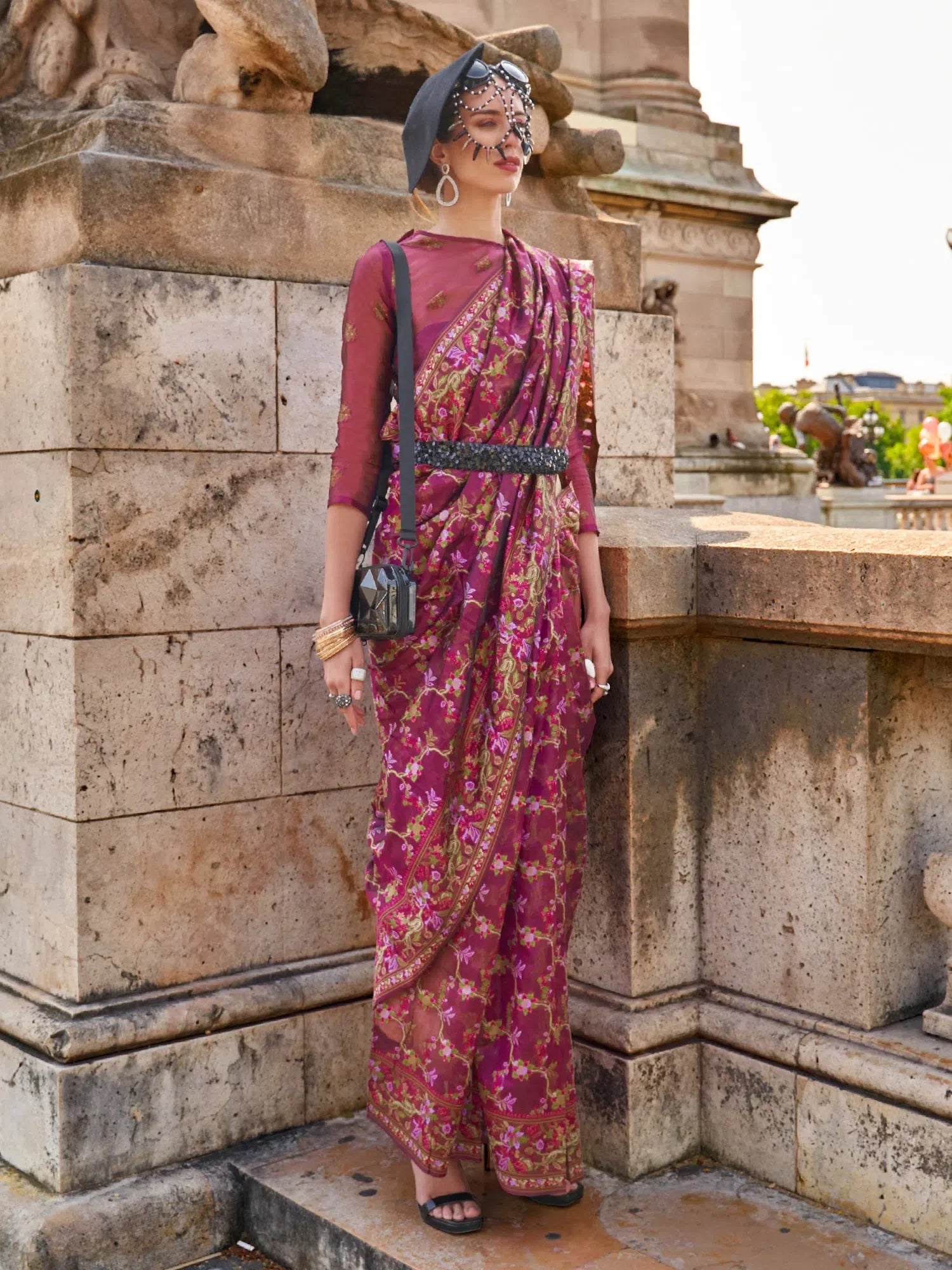 Magenta Organza Saree - Designer Indian Sari Collection
