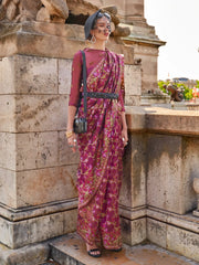 Women's Organza Magenta Woven Design Designer Saree With Blouse Piece-KARSI346005