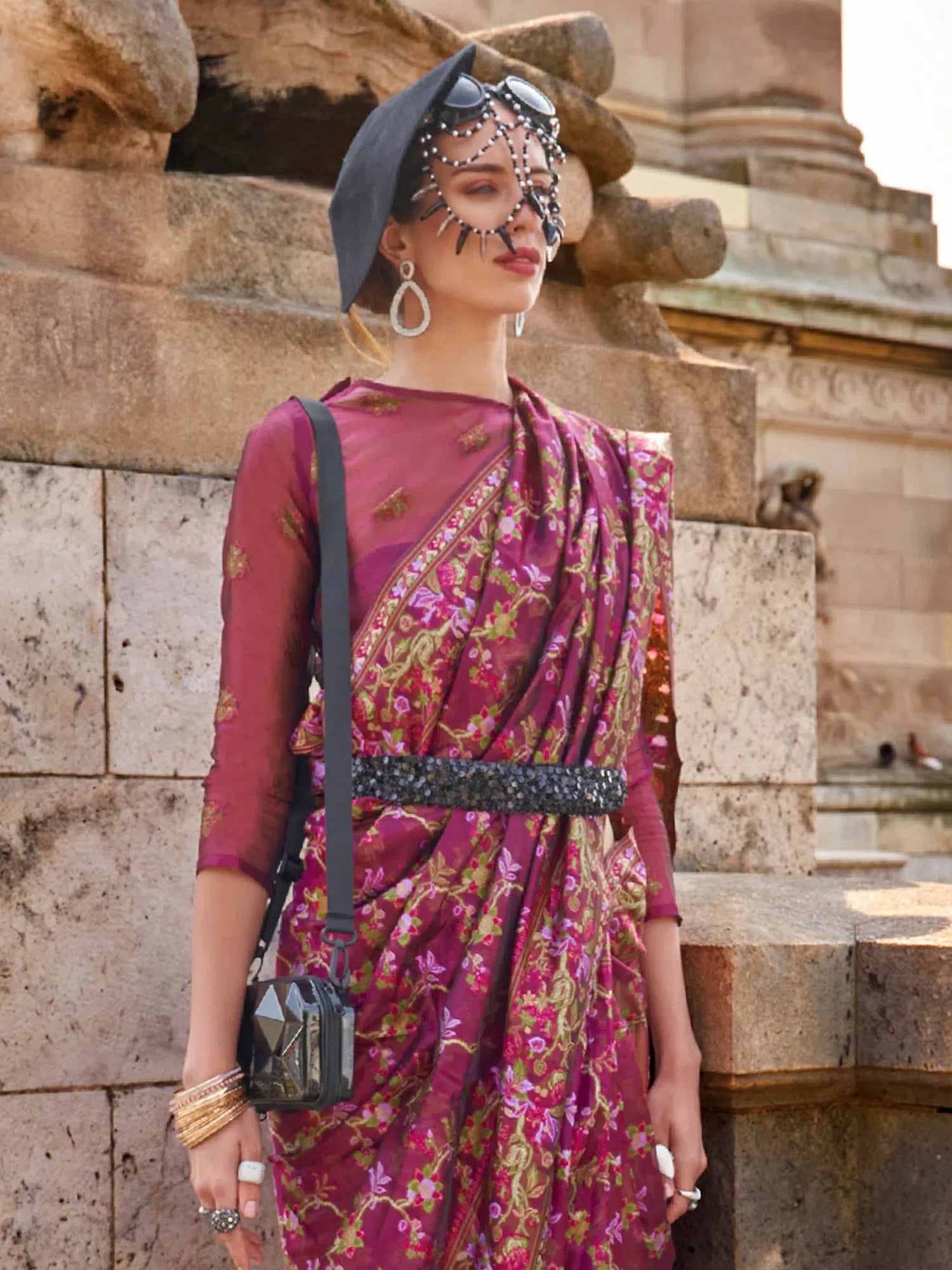 Magenta Organza Saree - Designer Indian Sari Collection