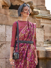 Women's Organza Magenta Woven Design Designer Saree With Blouse Piece-KARSI346005