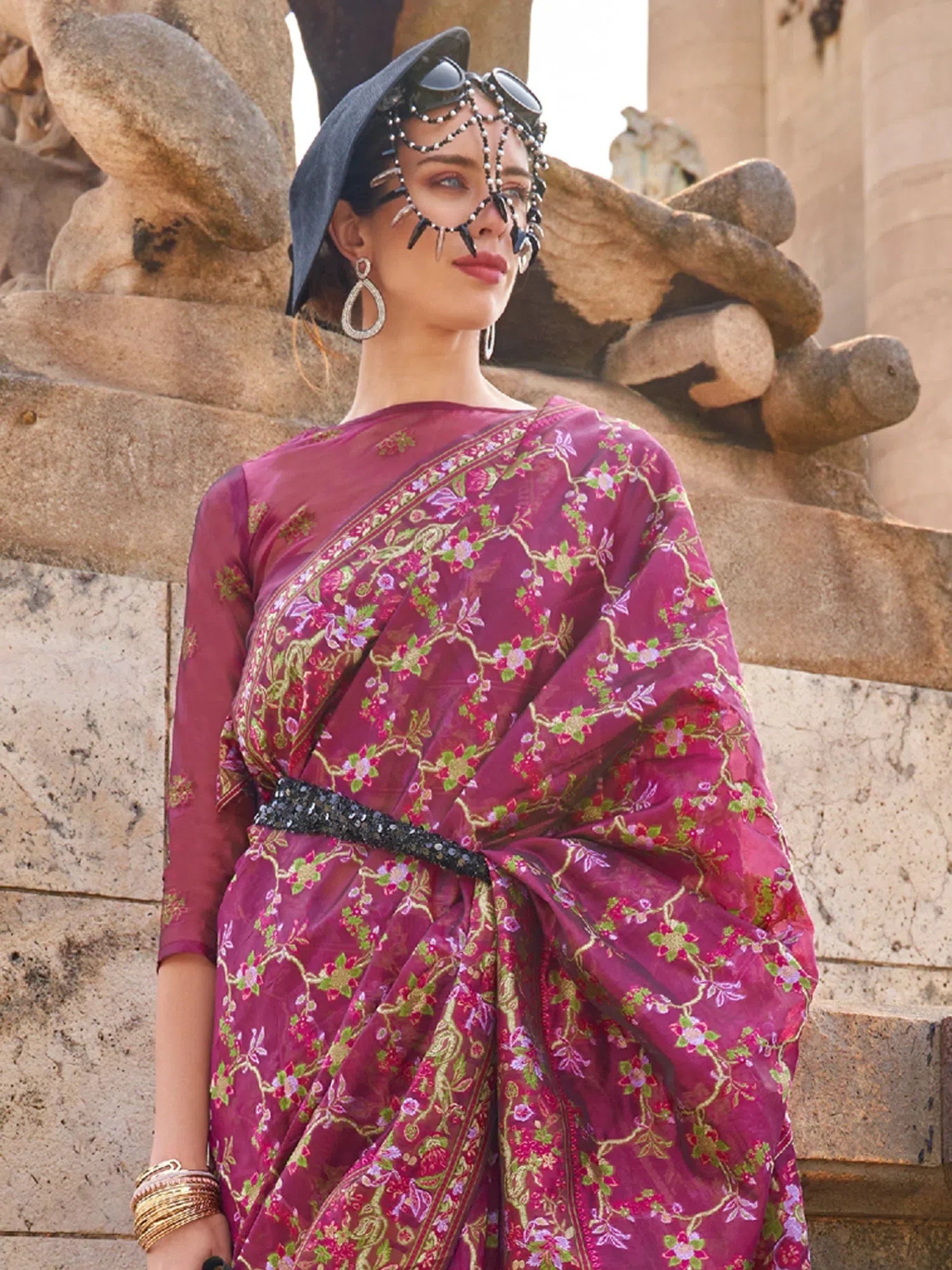 Magenta Organza Saree - Designer Indian Sari Collection