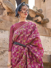 Women's Organza Magenta Woven Design Designer Saree With Blouse Piece-KARSI346005