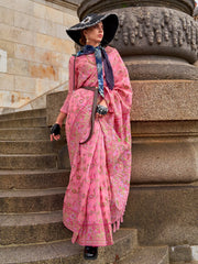 Women's Organza Pink Woven Design Designer Saree With Blouse Piece-KARSI346007