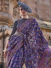 Women's Organza Blue Woven Design Designer Saree With Blouse Piece-KARSI346009