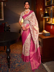 Women's  Blend Pink Woven Design Handloom Saree With Blouse Piece-KARZO252001