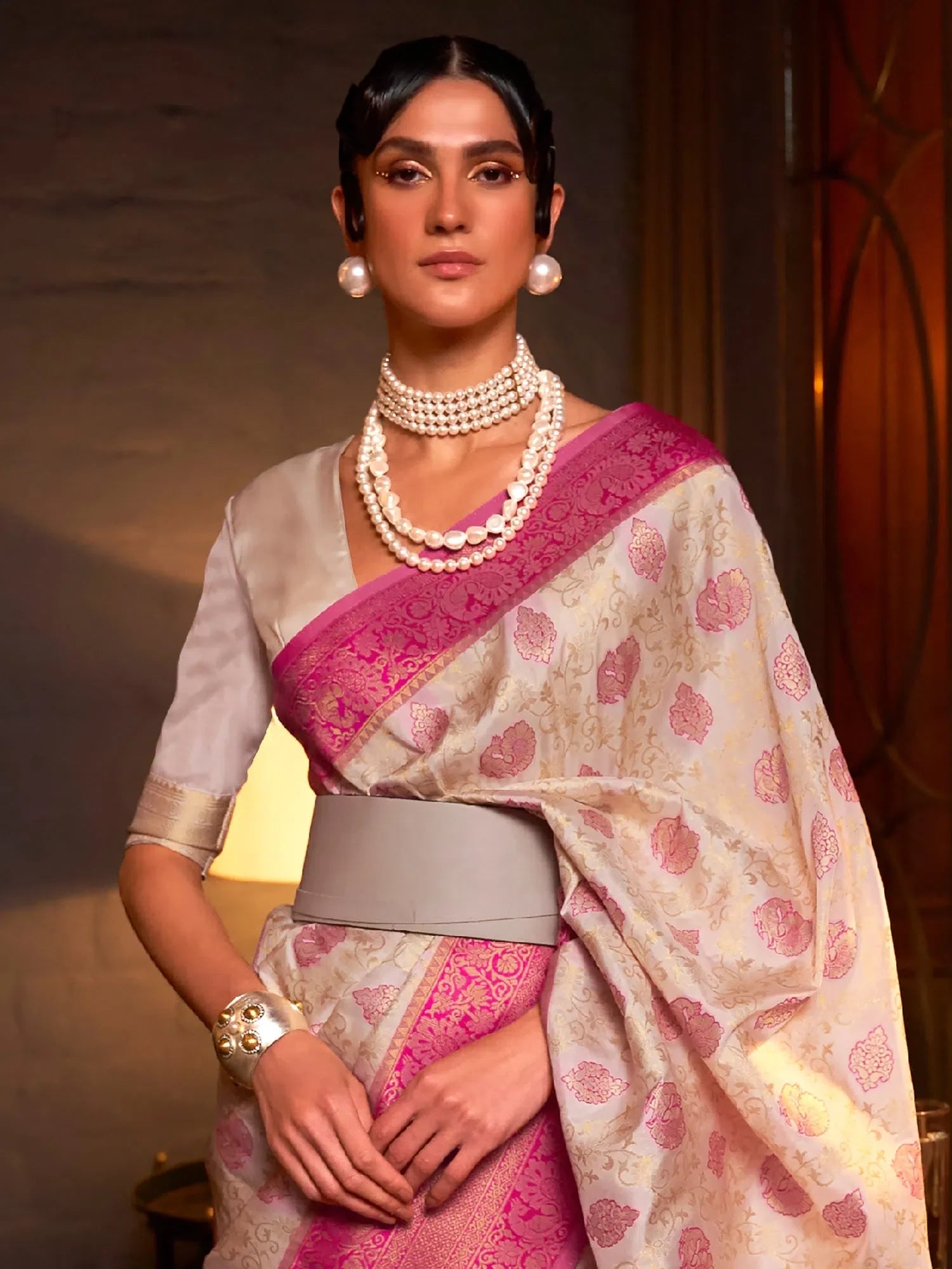 Pink Woven Polyester Saree | Indian Sarees