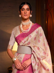 Women's  Blend Pink Woven Design Handloom Saree With Blouse Piece-KARZO252001