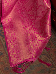 Women's  Blend Pink Woven Design Handloom Saree With Blouse Piece-KARZO252001