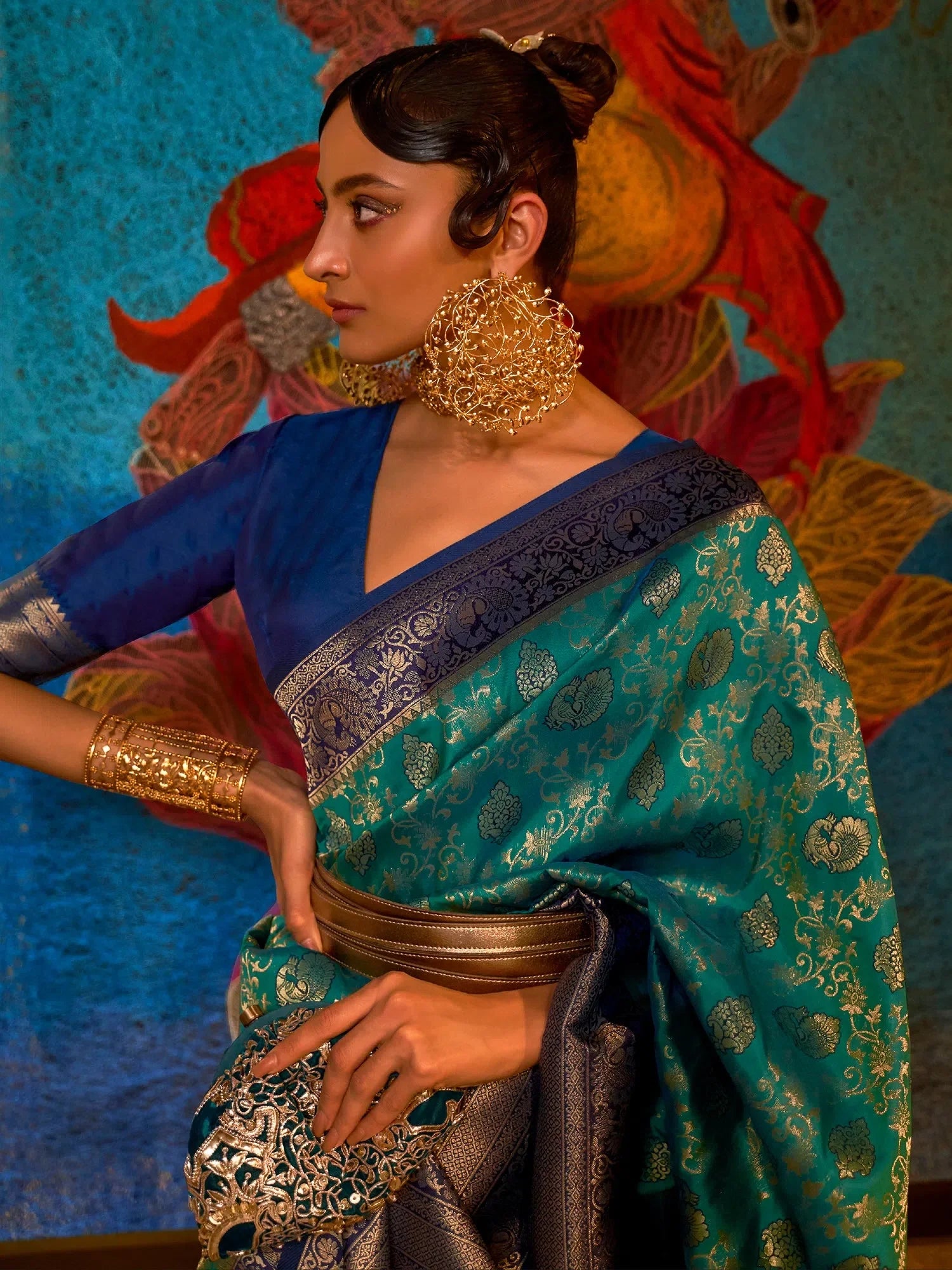 Blue Woven Polyester Saree with Blouse | Indian Sari