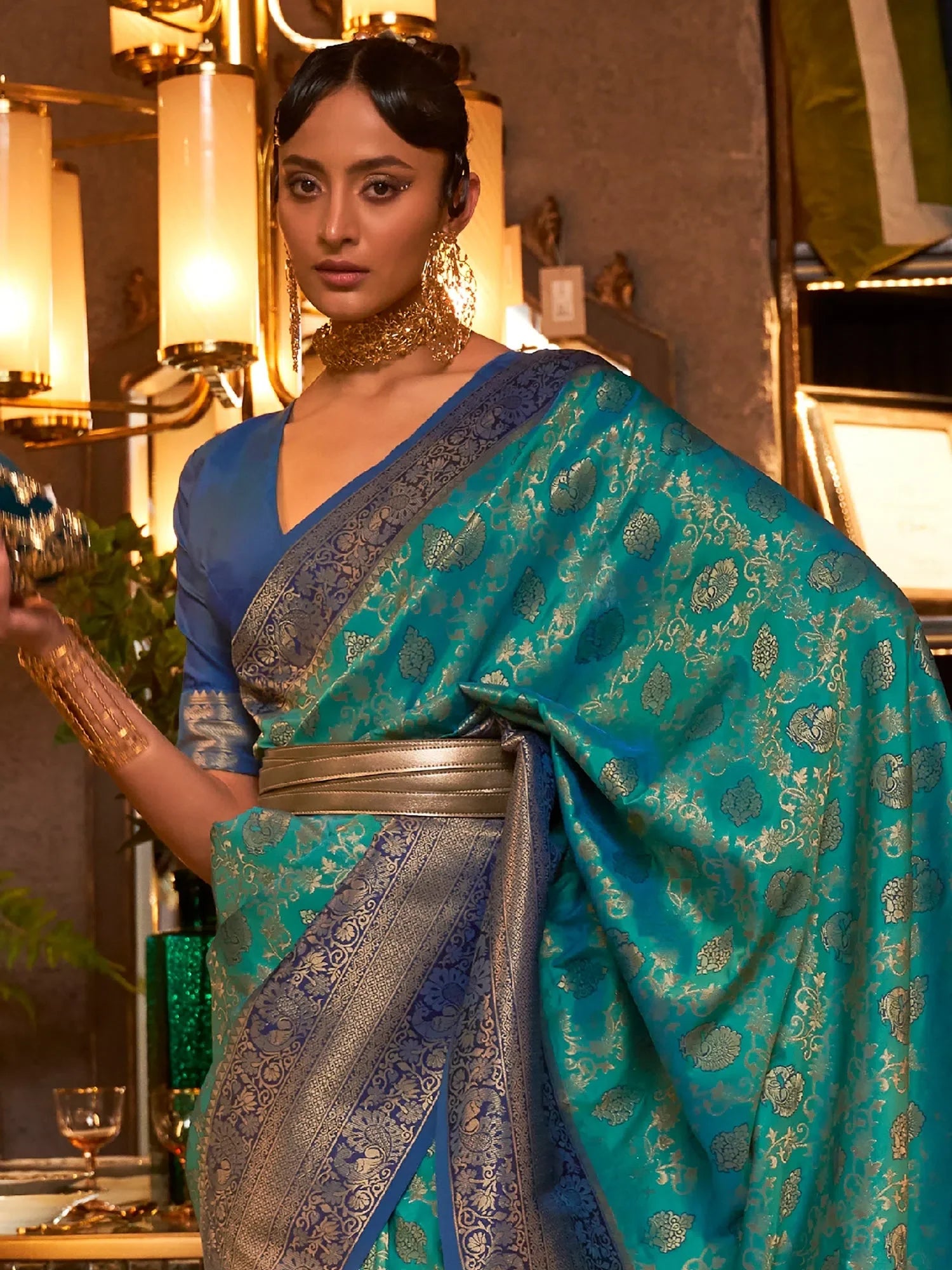 Blue Woven Polyester Saree with Blouse | Indian Sari