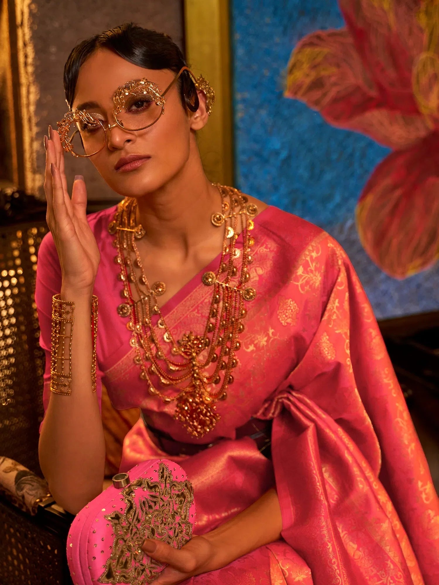 Orange Woven Polyester Saree with Blouse | Indian Sarees