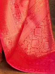 Women's Blend Orange Woven Design Handloom Saree With Blouse Piece-KARZO252003
