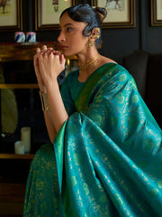 Women's Blend Cream Woven Design Designer Saree With Blouse Piece-KASHA2002