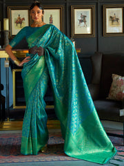 Women's Blend Cream Woven Design Designer Saree With Blouse Piece-KASHA2002
