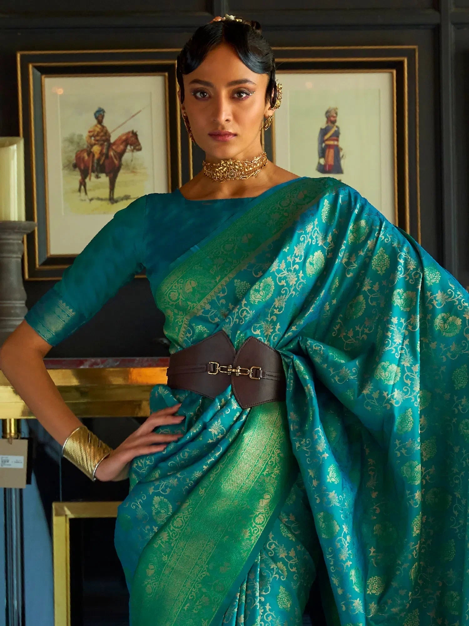 Graceful Teal Blue Woven Polyester Saree | Traditional Designer Sarees